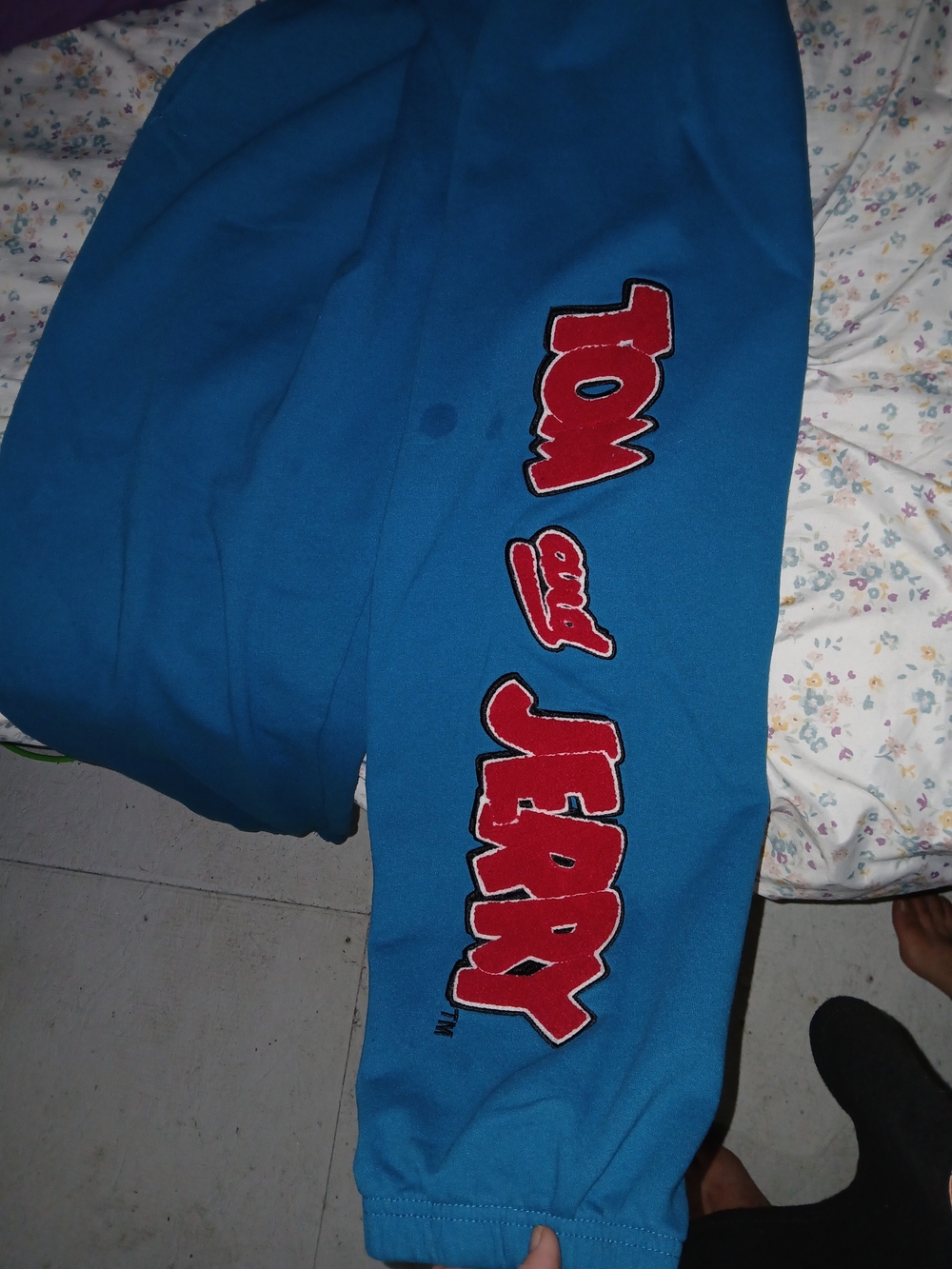Freeze Blue Kids Pajama Bottoms with Red 'Tom and Jerry' Sleeve Logo